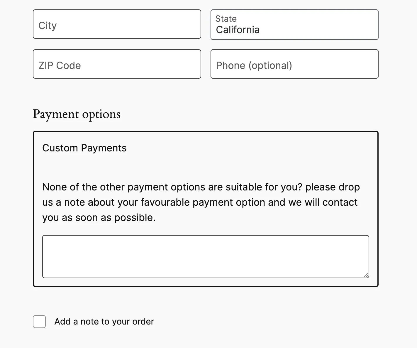 A screenshot of the block Checkout showing our new custom payment method block.